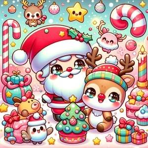 Desenhos de Natal Kawaii para colorir