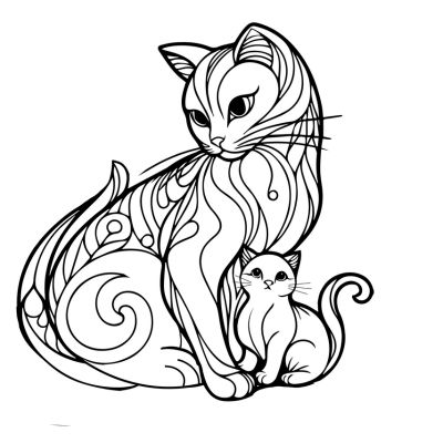 A mãe gata e o pequeno gatinho