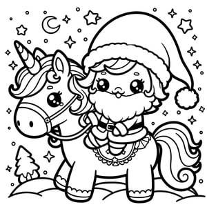 A unicórnio do Papai Noel kawaii
