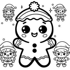 Boneco de gengibre e duendes kawaii