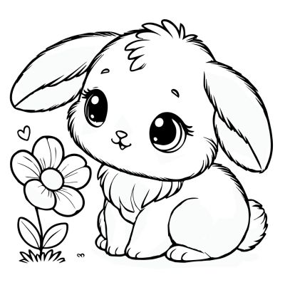 Coelho fofinho e uma flor