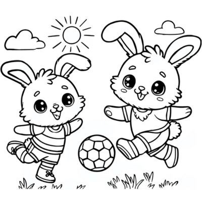 Coelhos brincando com um balão