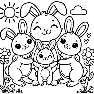Família de coelhos fofinhos