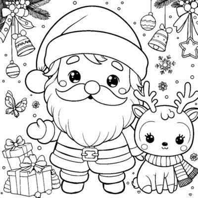 Papai Noel e o pequeno rena kawaii