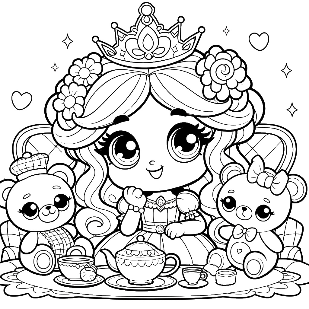 Princesa com seus bichinhos de pelúcia
