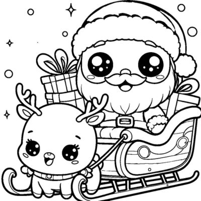 Trenó do Papai Noel kawaii